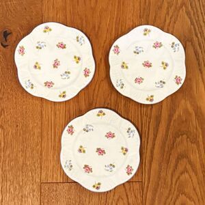Shelley Set of 3 Dessert Plates England Bone China Rose Pansy